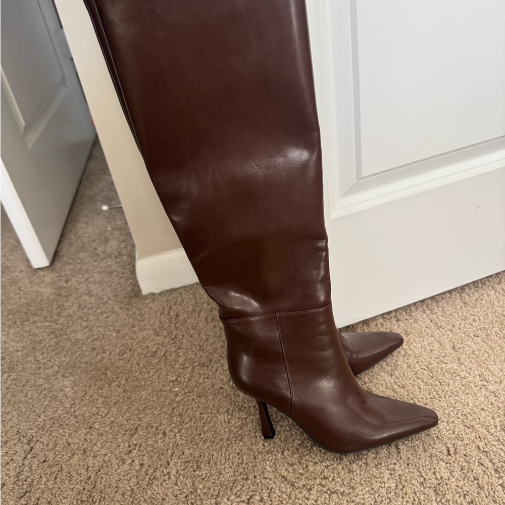 Jeffrey Campbell Brown Below-the-Knee Pointed-Toe Stiletto Boots
